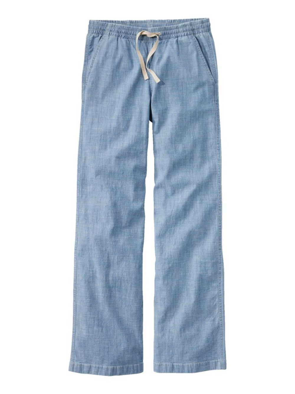 L.L.Bean Women's Lakewashed Pull-On Chinos, Mid-Rise Wide-Leg Chambray